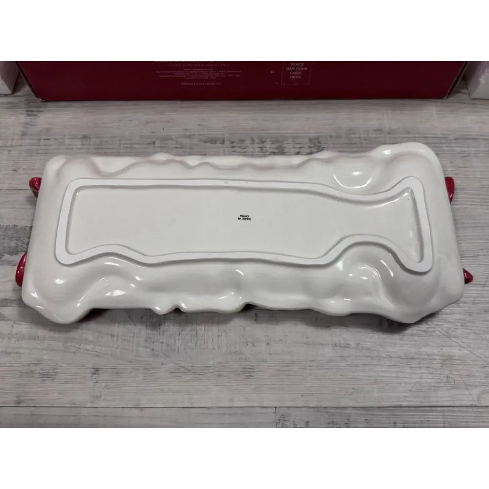 VTG‎ JCPenney Home Collection Holiday Ribbon Decorative Ceramic Tray NIB
